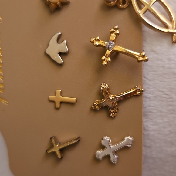 Vintage One Pair and Ten Single Cross Earring Set - Picture 2 of 3